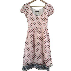 NEW Chaudry Anthropologie Dress Lined Polka Dot Tie Back Cap‎ Sleeve Small